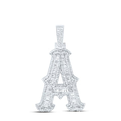 Sterling Silver 1 3/4 CTW-Natural Diamond P2P3 Gift (35MM) Initial "A" Pendant