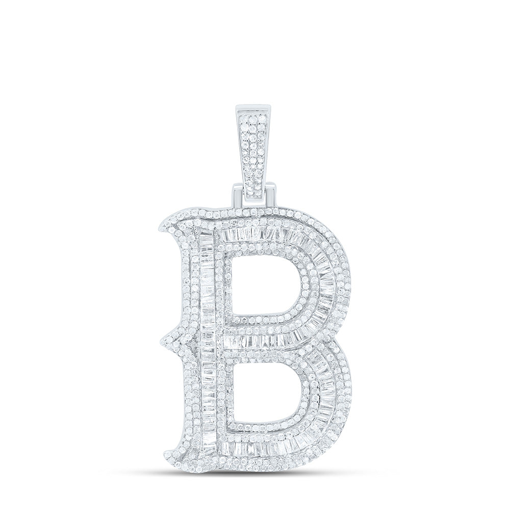 Sterling Silver 2 1/5 CTW-Natural Diamond P2P3 Gift (35MM) Initial "B" Pendant