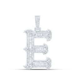 Sterling Silver 1 7/8 CTW-Natural Diamond P2P3 Gift (35MM) Initial "E" Pendant