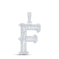 Sterling Silver 1 5/8 CTW-Natural Diamond P2P3 Gift (35MM) Initial "F" Pendant