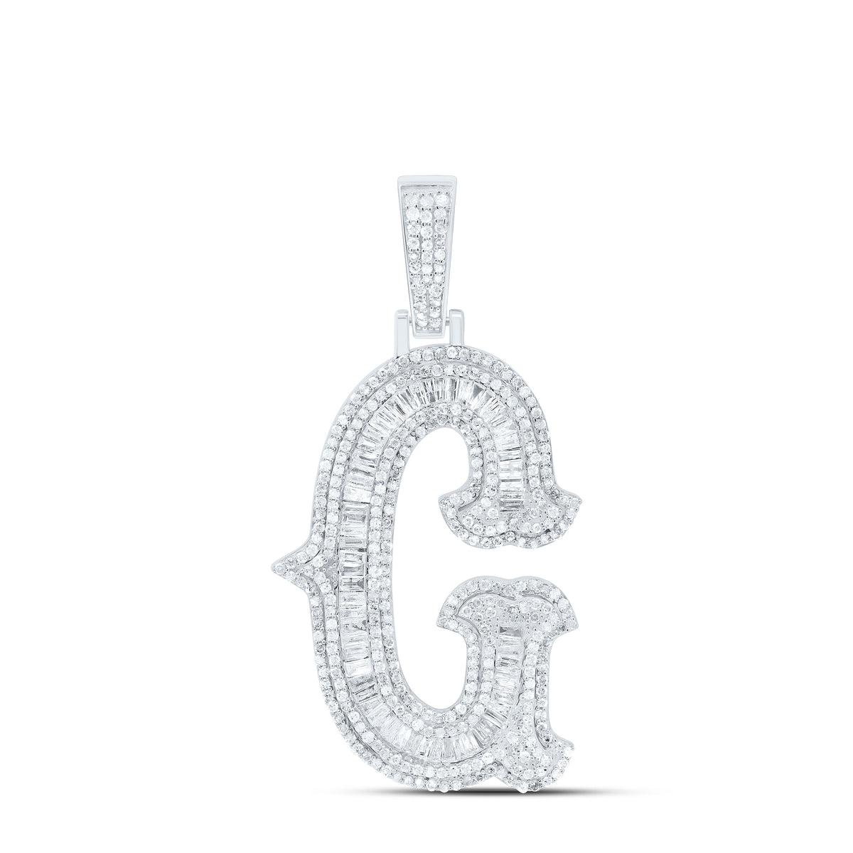 Sterling Silver 1 3/4 CTW-Natural Diamond P2P3 Gift (35MM) Initial "G" Pendant