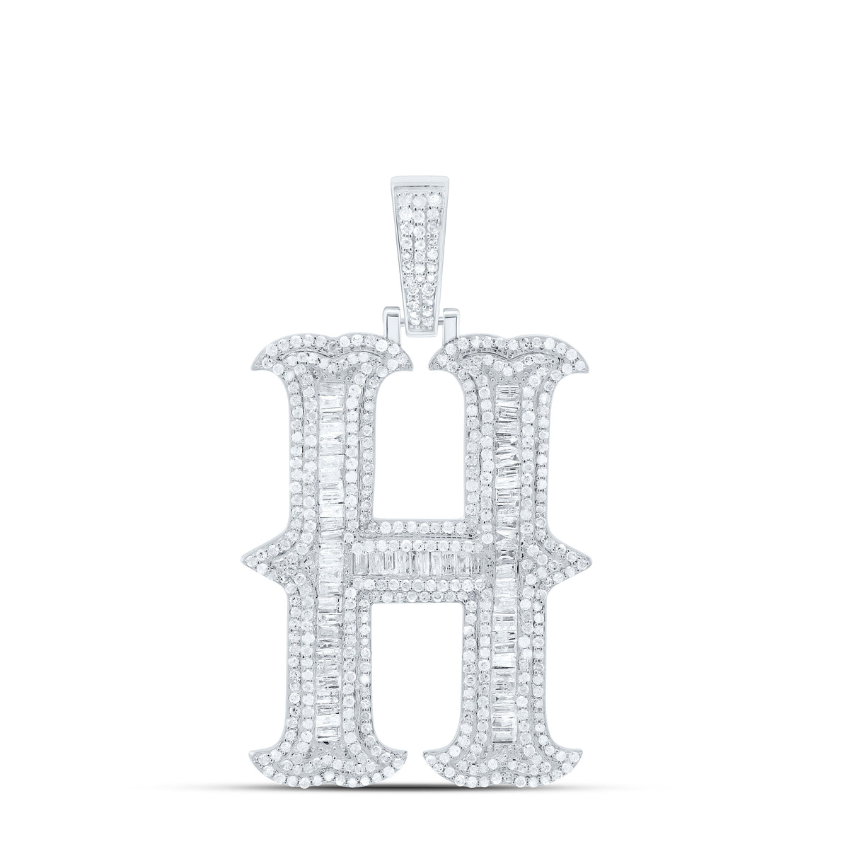 Sterling Silver 1 7/8 CTW-Natural Diamond P2P3 Gift (35MM) Initial "H" Pendant