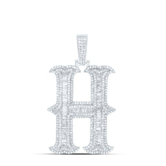 Sterling Silver 1 7/8 CTW-Natural Diamond P2P3 Gift (35MM) Initial "H" Pendant