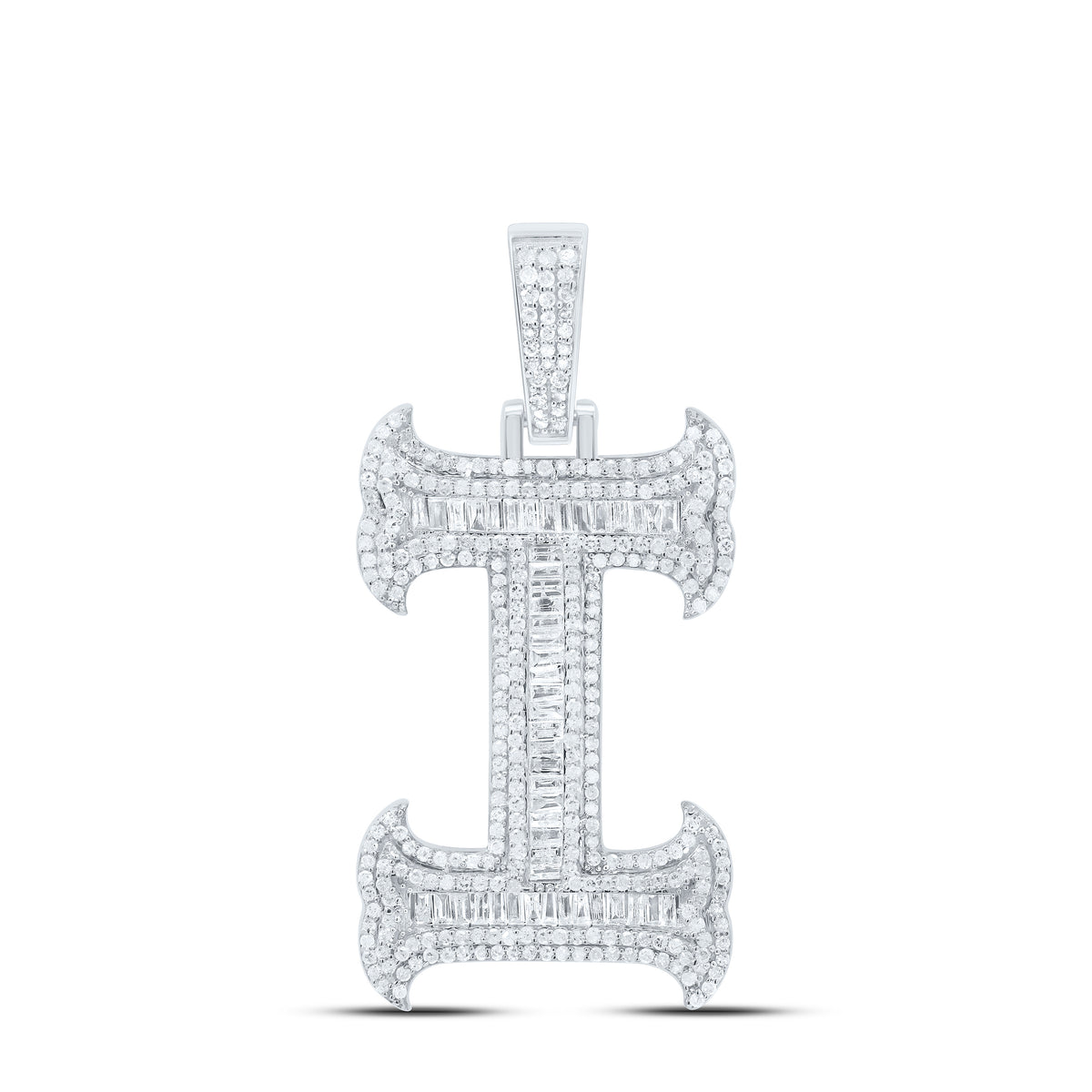 Sterling Silver 1 3/8 CTW-Natural Diamond P2P3 Gift (35MM) Initial "I" Pendant