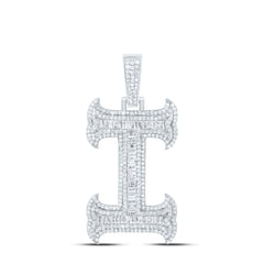 Sterling Silver 1 3/8 CTW-Natural Diamond P2P3 Gift (35MM) Initial "I" Pendant