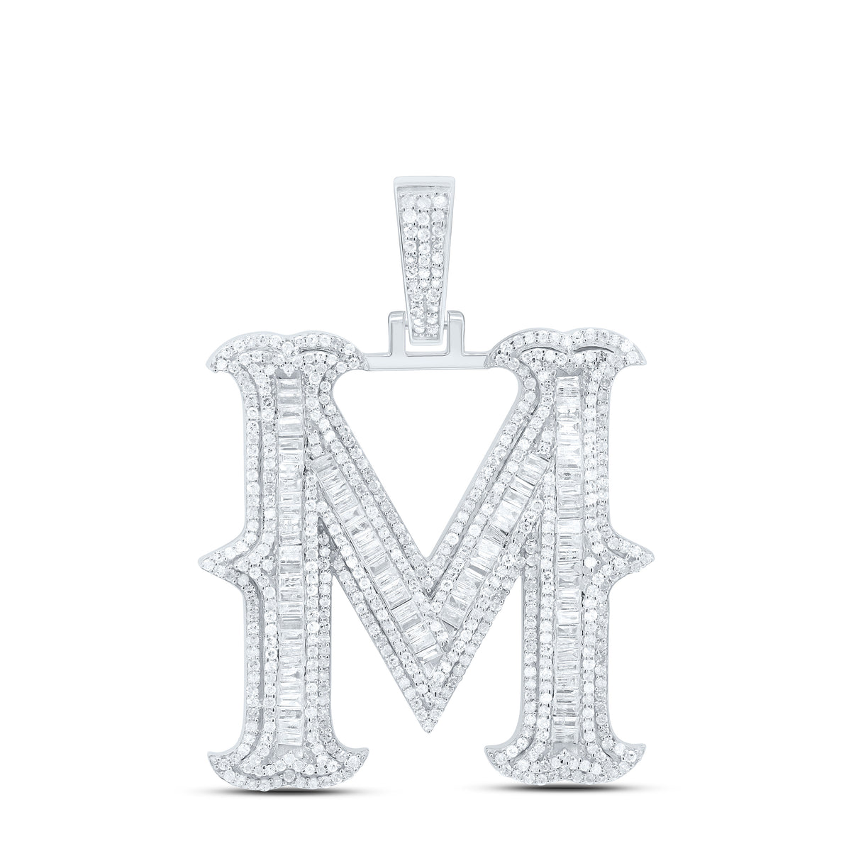Sterling Silver 2 1/3 CTW-Natural Diamond P2P3 Gift (35MM) Initial "M" Pendant