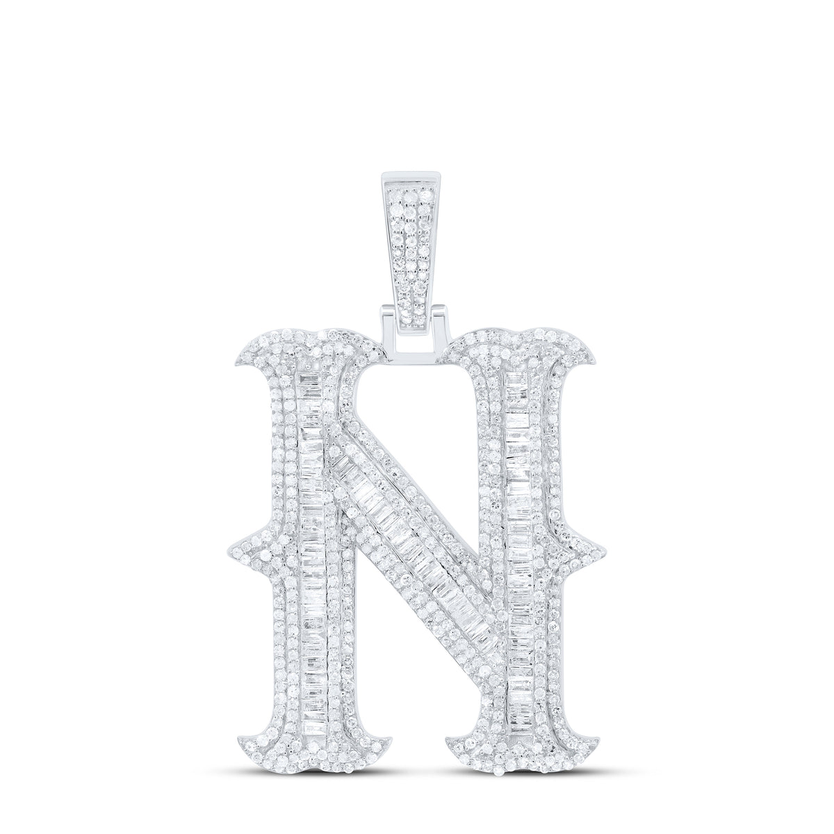 Sterling Silver 2 CTW-Natural Diamond P2P3 Gift (35MM) Initial "N" Pendant