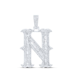 Sterling Silver 2 CTW-Natural Diamond P2P3 Gift (35MM) Initial "N" Pendant