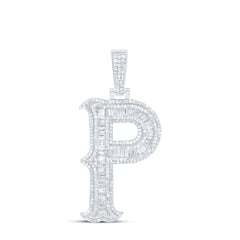 Sterling Silver 1 1/2 CTW-Natural Diamond P2P3 Gift (35MM) Initial "P" Pendant