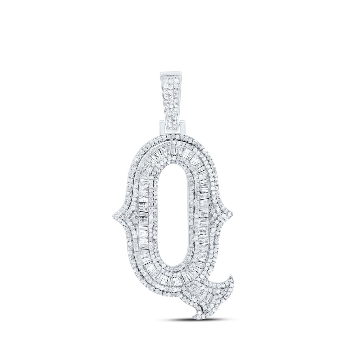 Sterling Silver 1 7/8 CTW-Natural Diamond P2P3 Gift (35MM) Initial "Q" Pendant