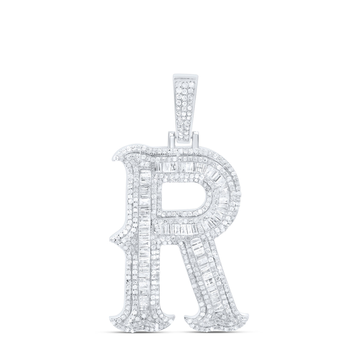 Sterling Silver 1 7/8 CTW-Natural Diamond P2P3 Gift (35MM) Initial "R" Pendant