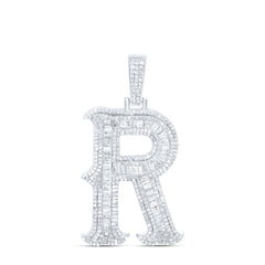 Sterling Silver 1 7/8 CTW-Natural Diamond P2P3 Gift (35MM) Initial "R" Pendant