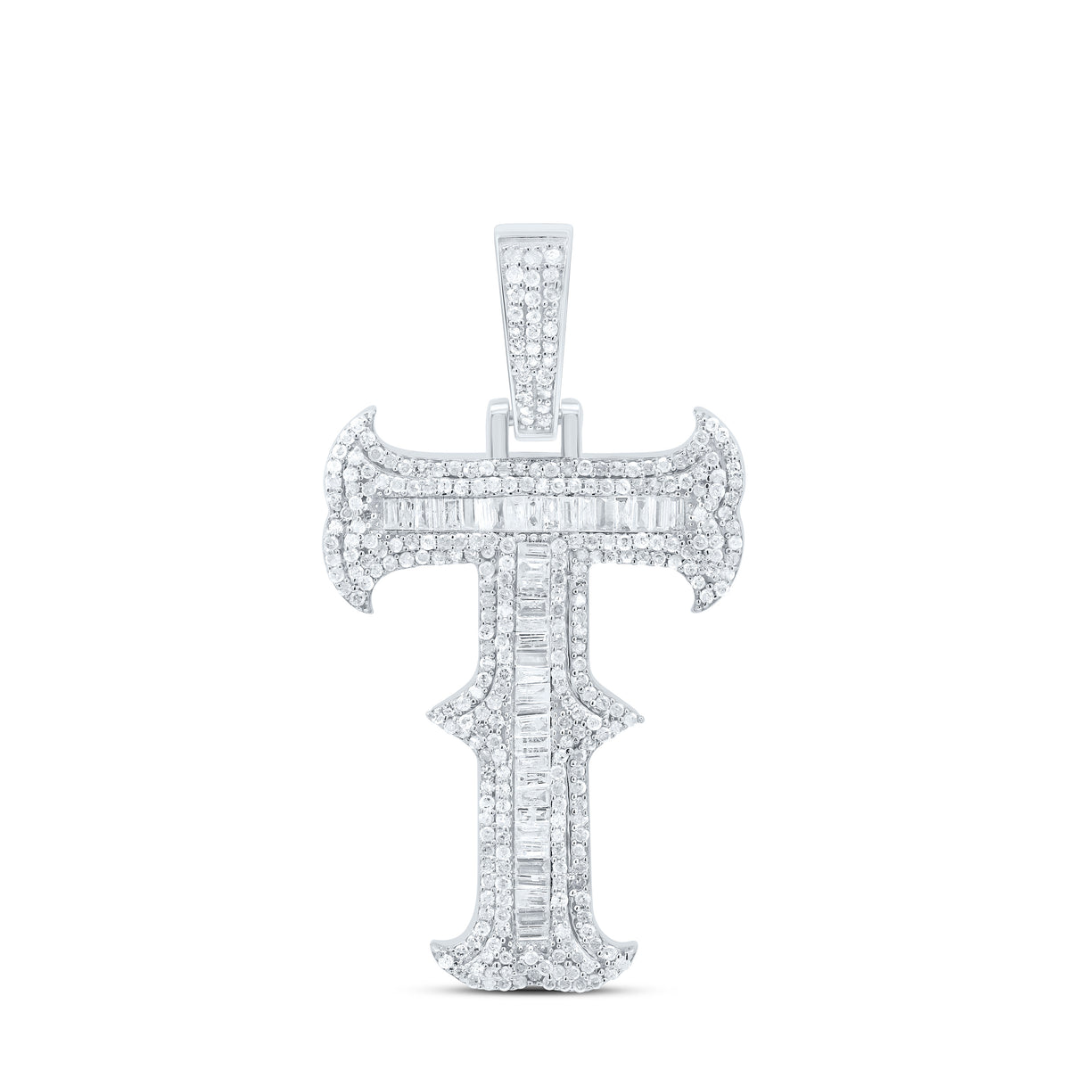 Sterling Silver 1 1/3 CTW-Natural Diamond P2P3 Gift (35MM) Initial "T" Pendant