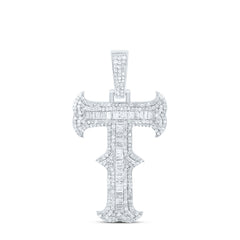 Sterling Silver 1 1/3 CTW-Natural Diamond P2P3 Gift (35MM) Initial "T" Pendant