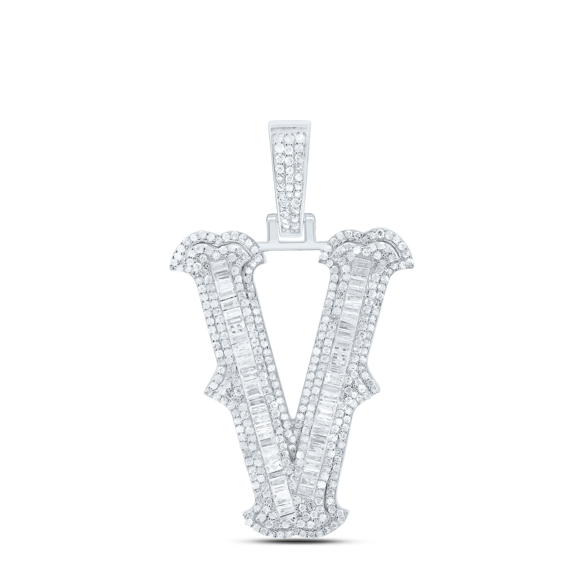 Sterling Silver 1 5/8 CTW-Natural Diamond P2P3 Gift (35MM) Initial "V" Pendant