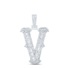 Sterling Silver 1 5/8 CTW-Natural Diamond P2P3 Gift (35MM) Initial "V" Pendant