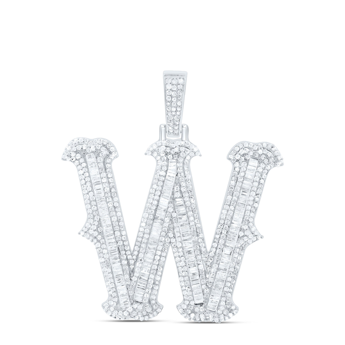 Sterling Silver 2 3/4 CTW-Natural Diamond Gift (35MM) Initial "W" Pendant