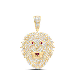 10k Gold 2 1/3 CTW-Natural Diamond 1/10 CTW-Rd-Ru Natural Gemstone Lion Face Mens Charm