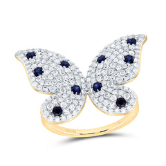 14k Gold 1 1/3 CTW-Natural Diamond 3/8 CTW-Rd-Bs Natural Gemstone Butterfly Ring