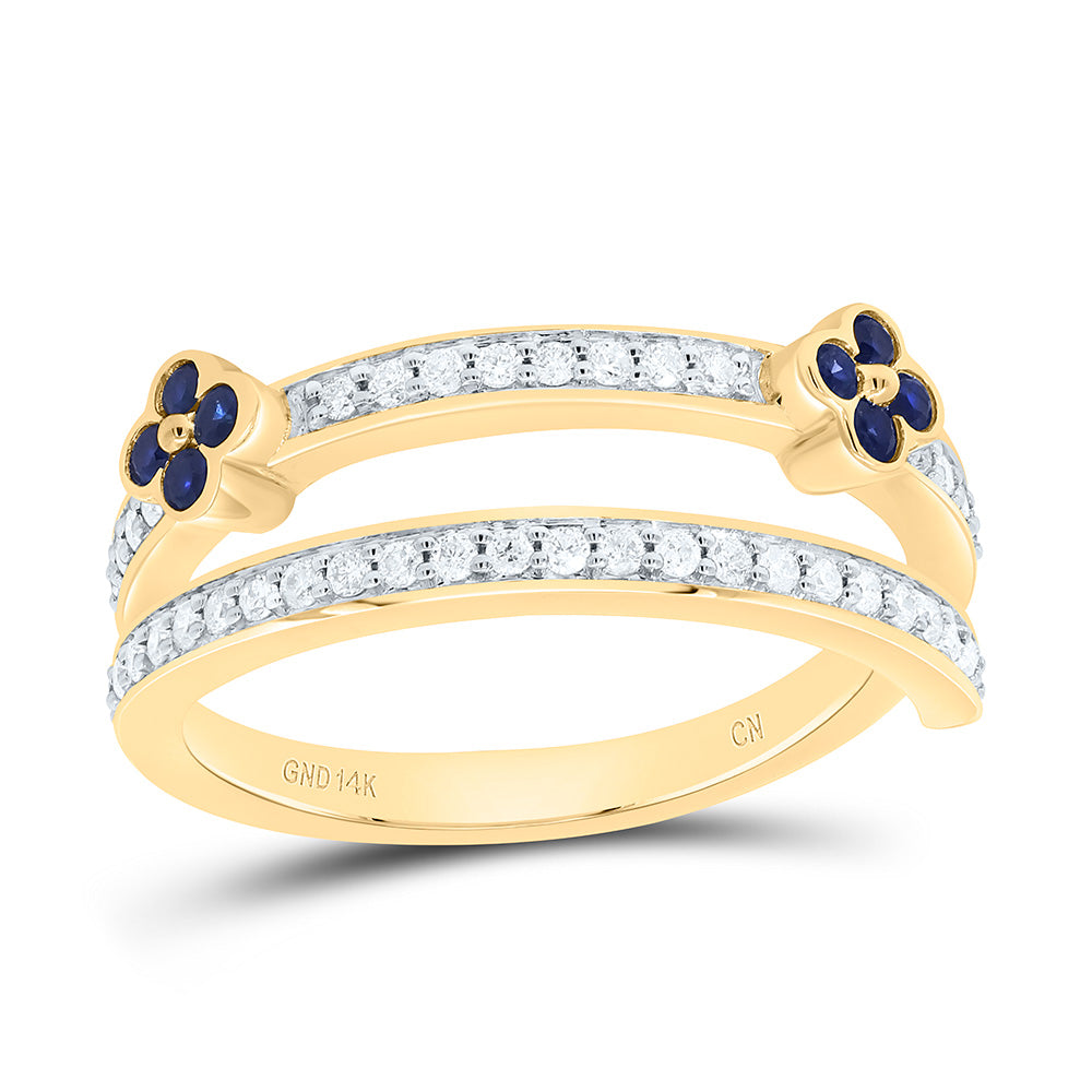 14k Gold 1/4 CTW-Natural Diamond 1/5 CTW-Rd-Bs Natural Gemstone Clover Band