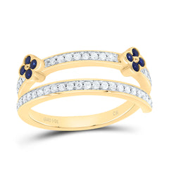 14k Gold 1/4 CTW-Natural Diamond 1/5 CTW-Rd-Bs Natural Gemstone Clover Band