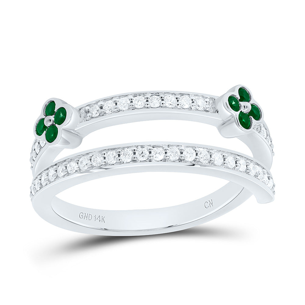 14k Gold 1/4 CTW-Natural Diamond 1/6 CTW-Rd-Em Natural Gemstone Clover Band