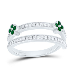 14k Gold 1/4 CTW-Natural Diamond 1/6 CTW-Rd-Em Natural Gemstone Clover Band
