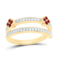 14k Gold 1/4 CTW-Natural Diamond 1/6 CTW-Rd-Ru Natural Gemstone Clover Band