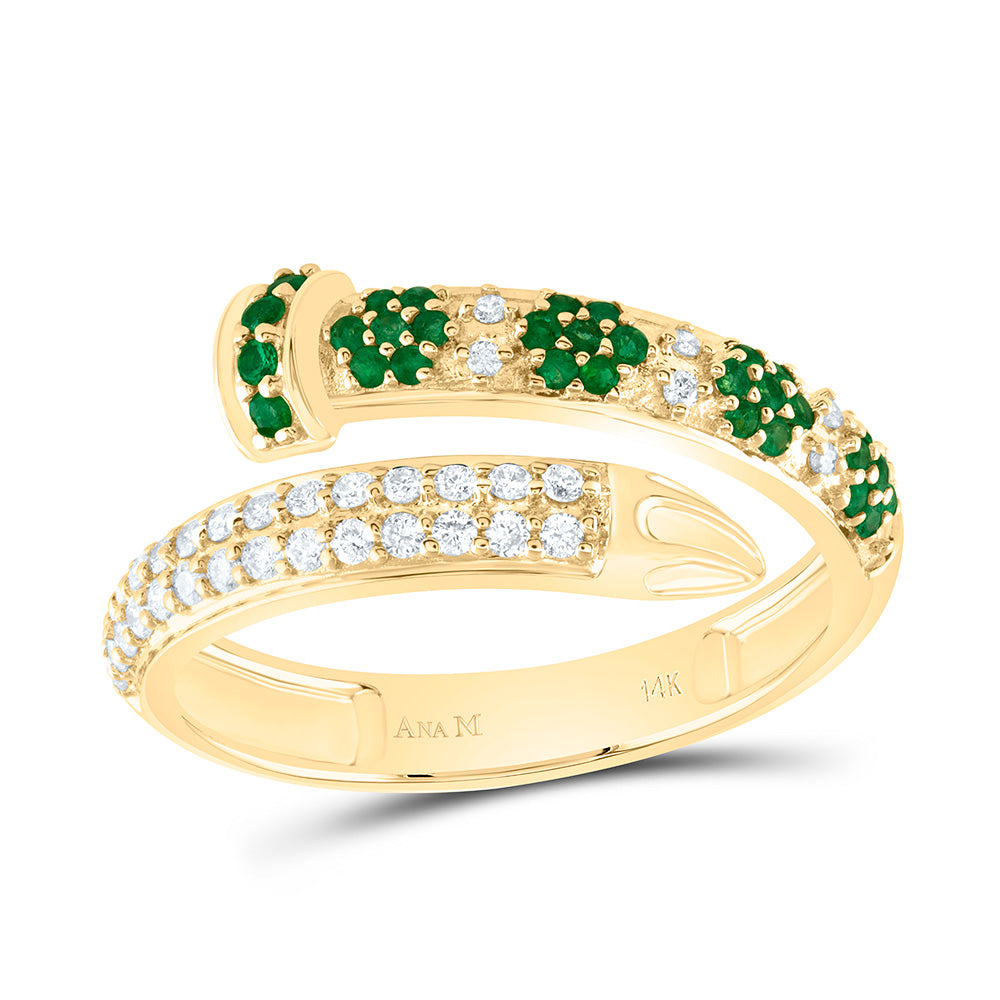 14k Gold 1/5 CTW-Natural Diamond 1/6 CTW-Rd-Em Natural Gemstone Ring