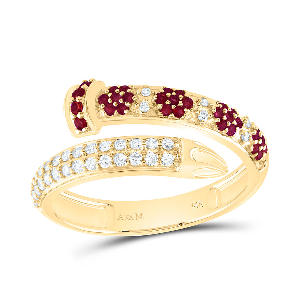 14k Gold 1/5 CTW-Natural Diamond 1/6 CTWrd-Ru Natural Gemstone Ring