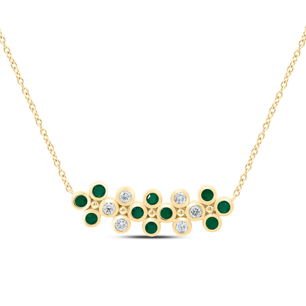 14k Gold 1/6 CTW-Natural Diamond 1/4 CTW-Rd-Em Natural Gemstone Clover Necklace (18 Inch )