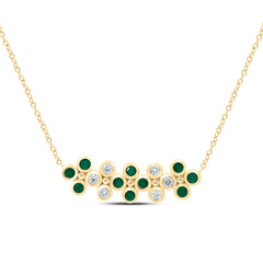 14k Gold 1/6 CTW-Natural Diamond 1/4 CTW-Rd-Em Natural Gemstone Clover Necklace (18 Inch )