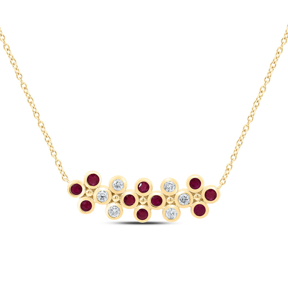 14k Gold 1/6 CTW-Natural Diamond 1/3 CTW-Rd-Ru Natural Gemstone Clover Necklace (18 Inch )