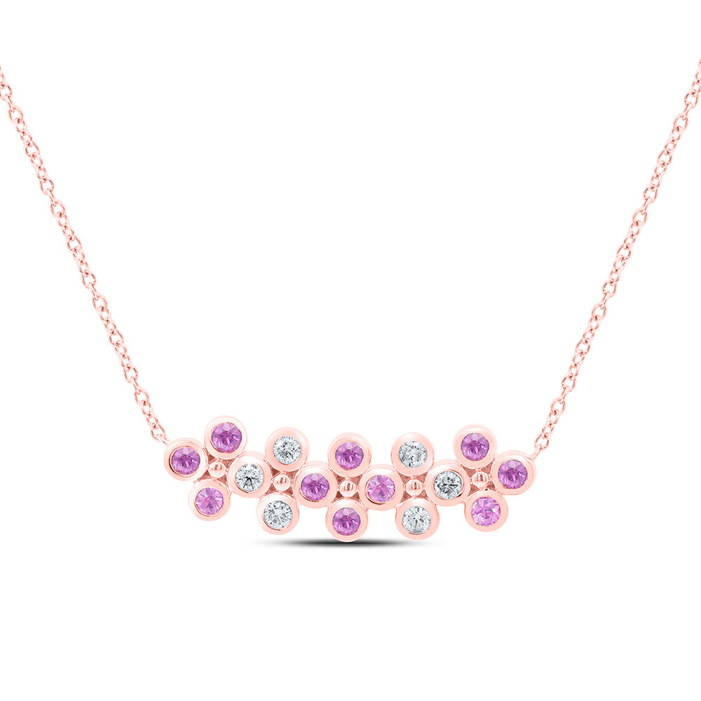 14k Gold 1/6 CTW-Natural Diamond 1/3 CTW-Rd-Pi Sapp Natural Gemstone Clover Necklace (18 Inch )