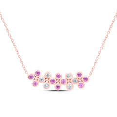 14k Gold 1/6 CTW-Natural Diamond 1/3 CTW-Rd-Pi Sapp Natural Gemstone Clover Necklace (18 Inch )