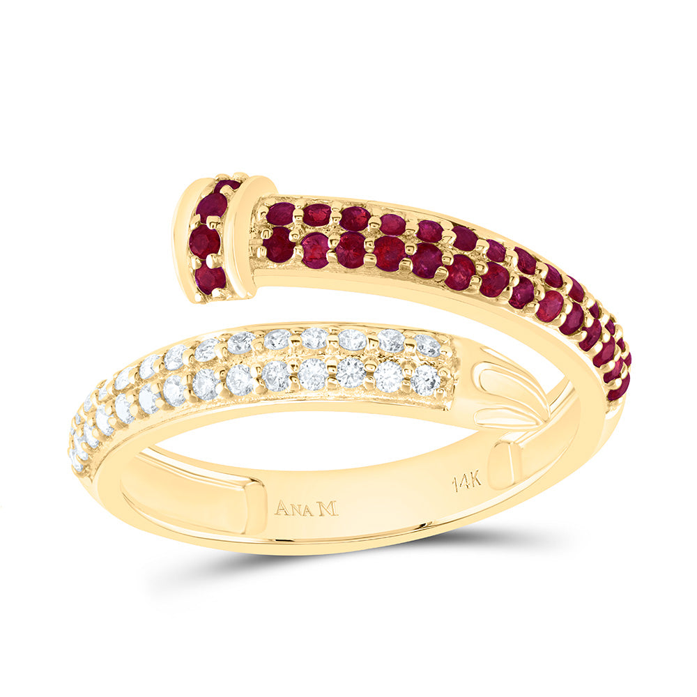 14k Gold 1/5 CTW-Natural Diamond 1/4 CTW-Rd-Ru Natural Gemstone Ring
