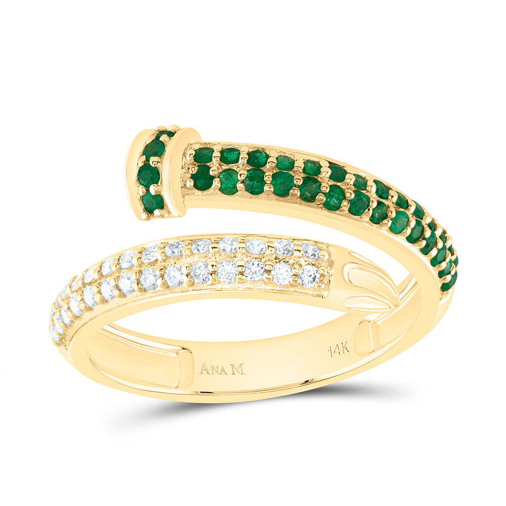 14k Gold 1/5 CTW-Natural Diamond 1/4 CTW-Rd-Em Natural Gemstone Ring