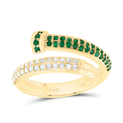 14k Gold 1/5 CTW-Natural Diamond 1/4 CTW-Rd-Em Natural Gemstone Ring