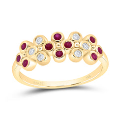 14k Gold 1/10 CTW-Natural Diamond 1/5 CTW-Rd-Ru Natural Gemstone Clover Ring