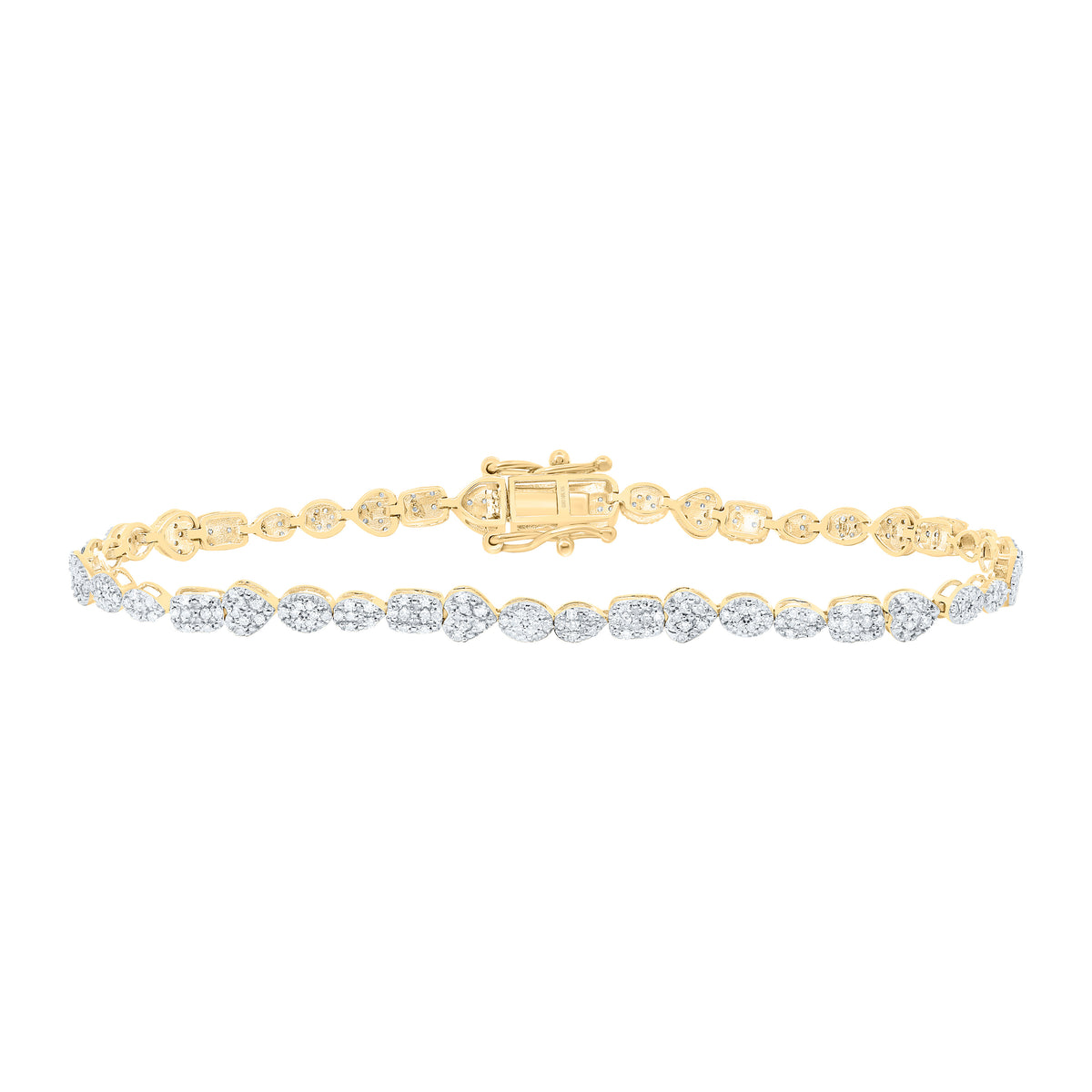 10k Gold 3/4 CTW-Natural Diamond Fashion Mixed Shape Heart Bracelet (7 Inch )