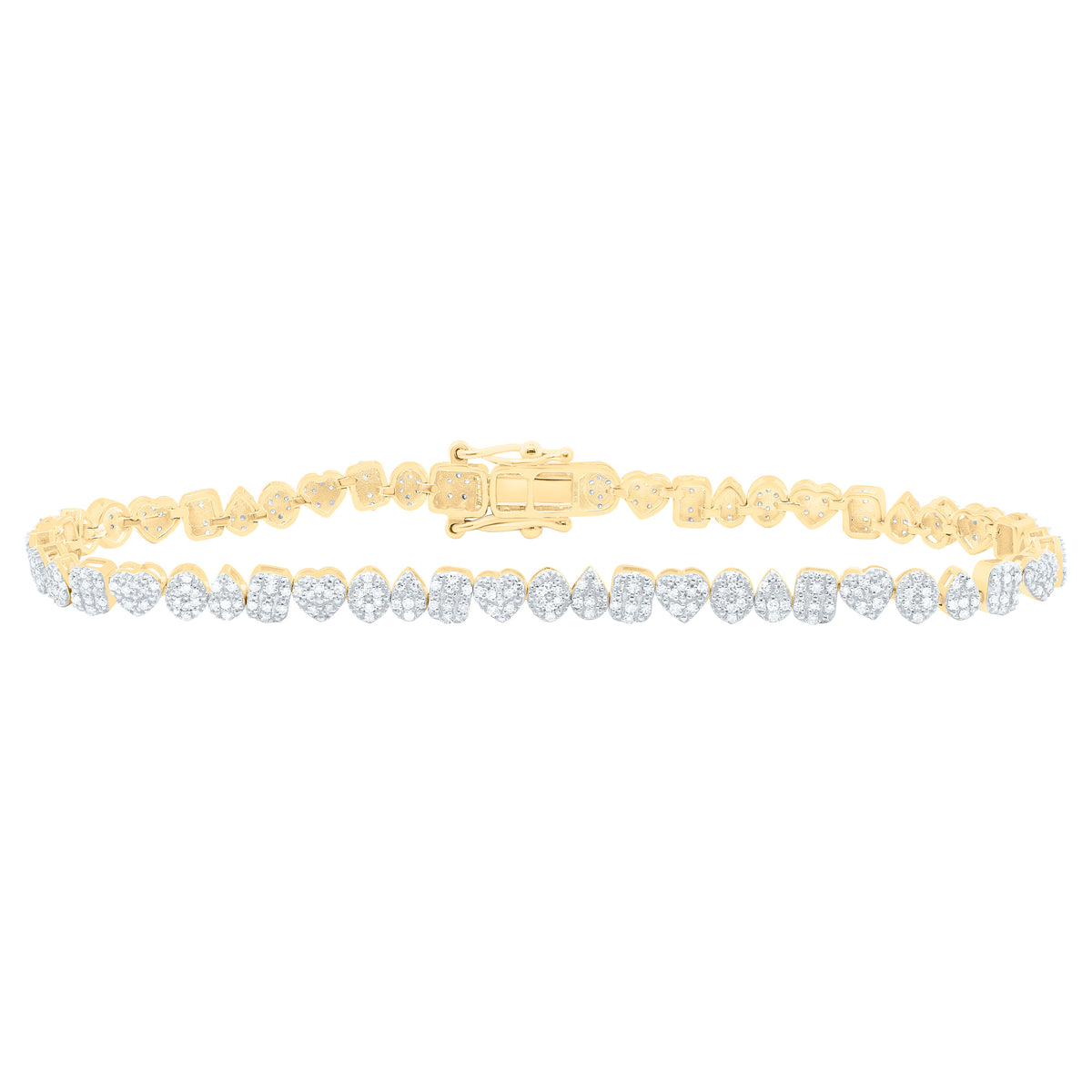 10k Gold 1 CTW-Natural Diamond Fashion Mixed Shape Heart Bracelet (7 Inch )