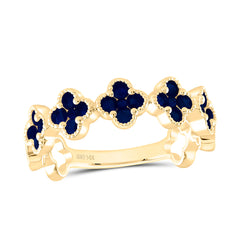 14k Gold 7/8 CTW-Rd-Bs Natural Gemstone Clover Ring