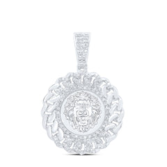 Sterling Silver 1/2 CTW-Natural Diamond Lion Face Round Cuban Mens Charm