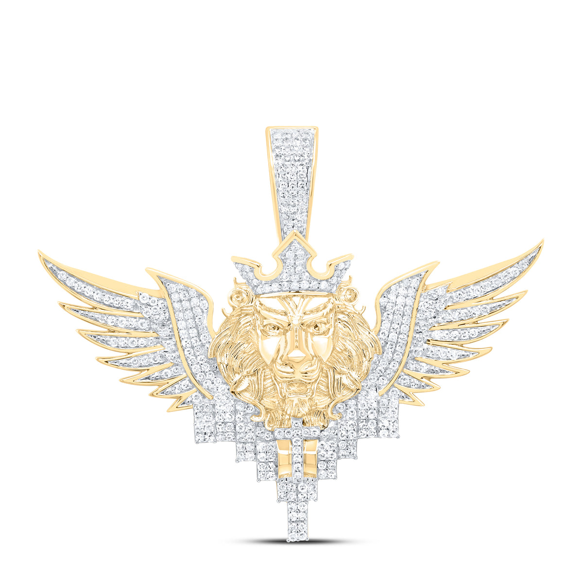 10k Gold 1 1/4 CTW-Natural Diamond Lion Face Wings Cross Mens Charm