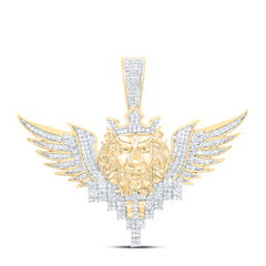 10k Gold 1 1/4 CTW-Natural Diamond Lion Face Wings Cross Mens Charm