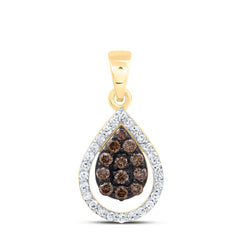 10k Gold 1/3 CTW-Natural Diamond Fashion Cognac Natural Pear Pendant