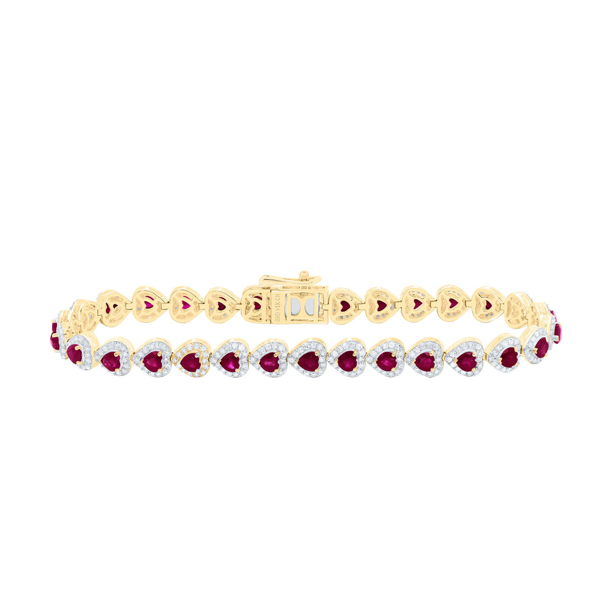 14k Gold 1 5/8 CTW-Natural Diamond 3 1/3 CTWht-Ru Natural Gemstone Heart Bracelet(7 Inch )