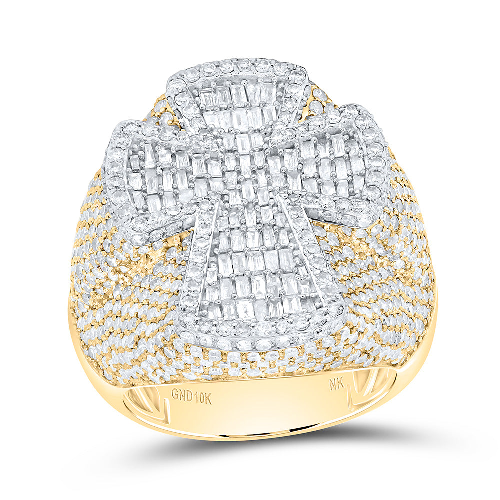10k Gold 4 3/4 CTW-Natural Diamond Cross Mens Ring
