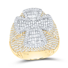 10k Gold 4 3/4 CTW-Natural Diamond Cross Mens Ring
