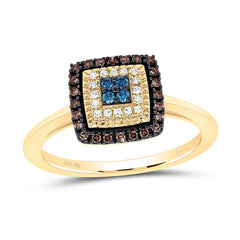 10k Gold 1/4 CTW-Natural Diamond Gift Cognac Natural, Blue Natural Diamondsquare Ring